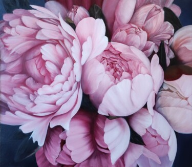 Painting titled "White Peonies oil p…" by Tetyana Levchuk, Original Artwork, Oil