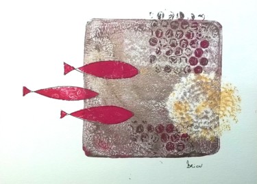 Printmaking titled "Poissons (2)" by Martine Brion, Original Artwork