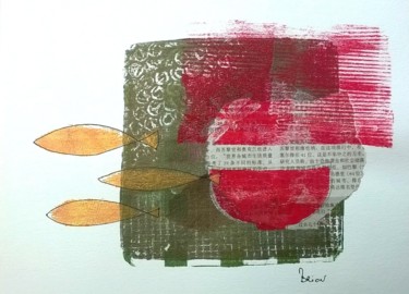 Printmaking titled "Poissons (5)" by Martine Brion, Original Artwork