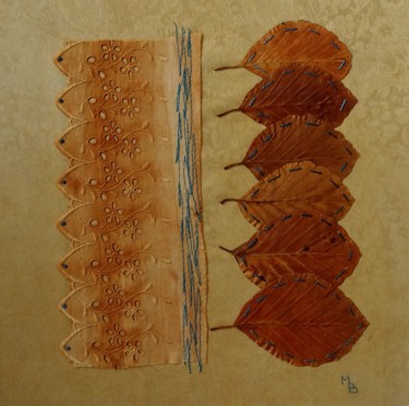 Collages intitulée "Feuilles de hêtre 3" par Martine Brion, Œuvre d'art originale
