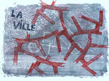 Printmaking titled "La Ville" by Martine Brion, Original Artwork