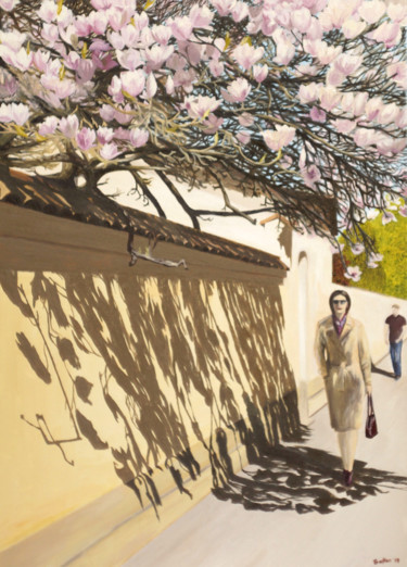 Картина под названием "Magnolia" - Tudor Gafton, Подлинное произведение искусства, Масло Установлен на Деревянная рама для н…