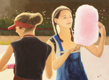 Painting titled "Girl with candy flo…" by Tudor Gafton, Original Artwork, Oil