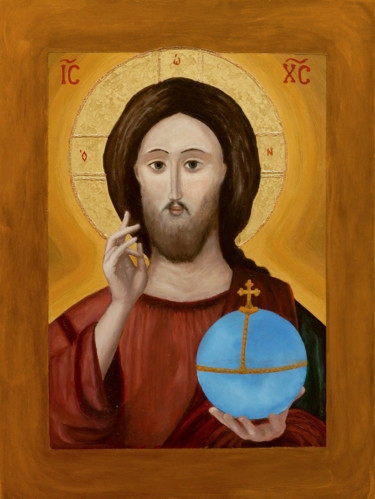 Peinture intitulée "Christ Pantocrator" par Tudor Gafton, Œuvre d'art originale, Huile