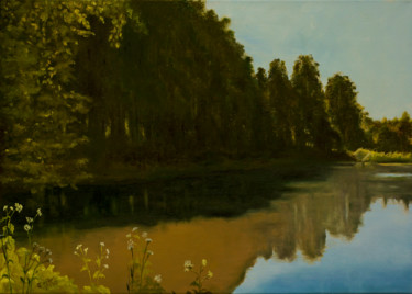 Painting titled "The Lake" by Tudor Gafton, Original Artwork, Oil Mounted on Wood Stretcher frame