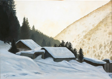 Peinture intitulée "Winter Dusk" par Tudor Gafton, Œuvre d'art originale, Huile Monté sur Châssis en bois