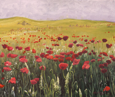 Картина под названием "Poppies at BlackSea…" - Tudor Gafton, Подлинное произведение искусства, Масло Установлен на Деревянна…
