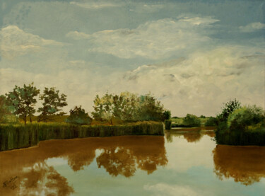 Peinture intitulée "The Lake 2" par Tudor Gafton, Œuvre d'art originale, Huile Monté sur Châssis en bois