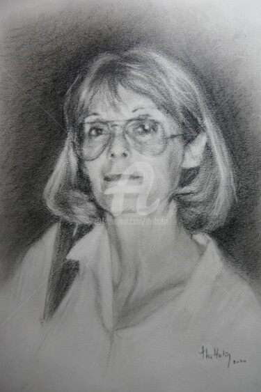 Drawing titled "Jackie" by Th. Hutin, Original Artwork, Chalk