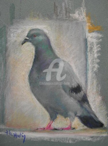 Disegno intitolato "Copain Pigeon" da Th. Hutin, Opera d'arte originale, Pastello