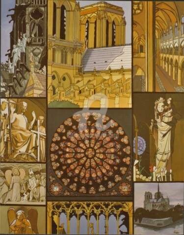 Painting titled "Notre-Dame de Paris" by Th. Hutin, Original Artwork, Acrylic