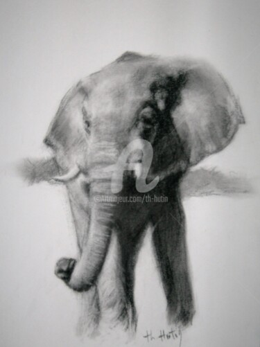Рисунок под названием "elephant-" - Th. Hutin, Подлинное произведение искусства, Мел