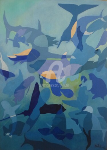 Painting titled "symphonie-marine" by Th. Hutin, Original Artwork, Acrylic