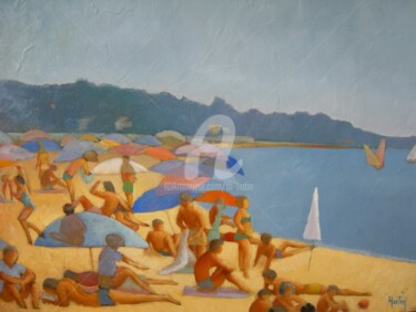 Peinture intitulée "souvenirs de plage…" par Th. Hutin, Œuvre d'art originale, Huile