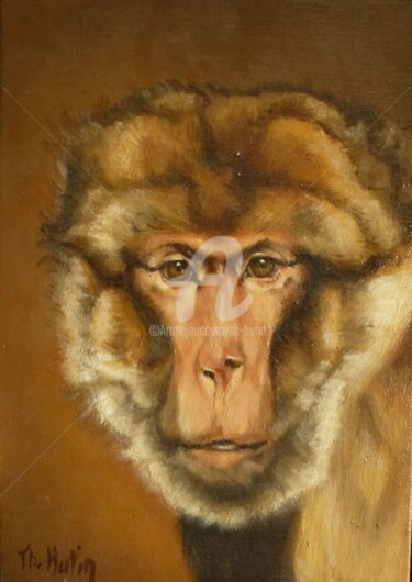 Peinture intitulée "macaque-" par Th. Hutin, Œuvre d'art originale