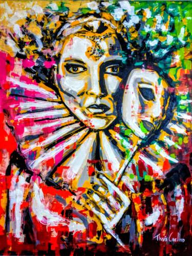 A MÁSCARA Pintura intitulada "A MÁSCARA" por Thaís Coelho, Obras de arte originais, Acrílico