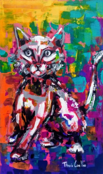 Painting titled "Kitty" by Thaís Coelho, Original Artwork, Acrylic