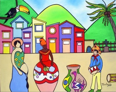Painting titled "ZABUMBEANDO NA VILA" by Thaís Gomez "Arte Tropical", Original Artwork