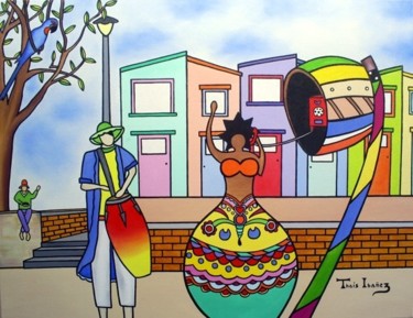 Painting titled "Ao toque do berimbau" by Thaís Gomez "Arte Tropical", Original Artwork, Oil