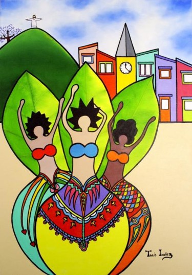 Pintura intitulada "GINGADO DAS MENINAS" por Thaís Gomez "Arte Tropical", Obras de arte originais