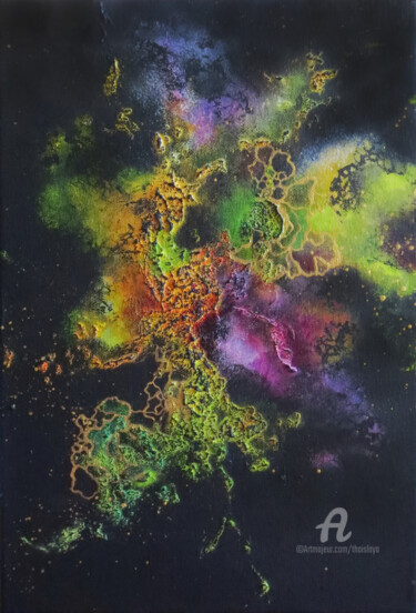 Painting titled "Nebulae" by Thaïs, Original Artwork, Acrylic Mounted on Wood Stretcher frame