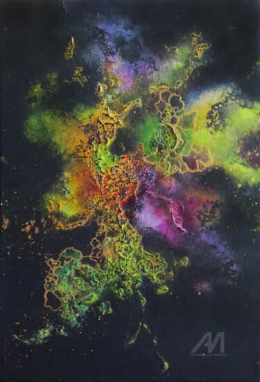 Painting titled "Nebulae" by Thaïs, Original Artwork, Acrylic Mounted on Wood Stretcher frame