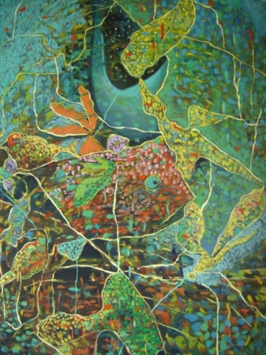 Painting titled "The universal web" by Anuradha Nalapat, Original Artwork, Oil