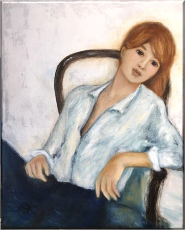 Painting titled "L'heure bleue" by Thalie Cardo, Original Artwork, Oil