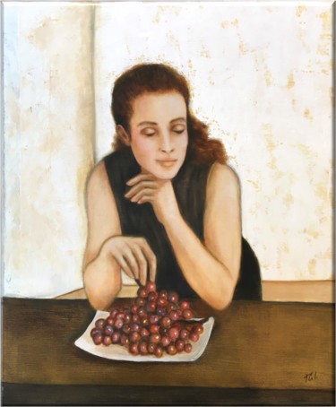 Peinture intitulée "Femme et raisins" par Thalie Cardo, Œuvre d'art originale, Huile