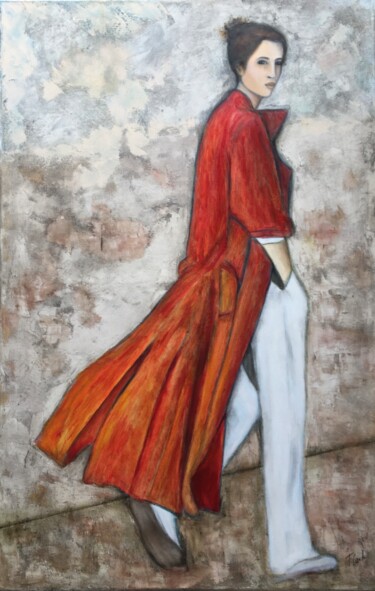 Painting titled "Le manteau rouge" by Thalie Cardo, Original Artwork, Oil