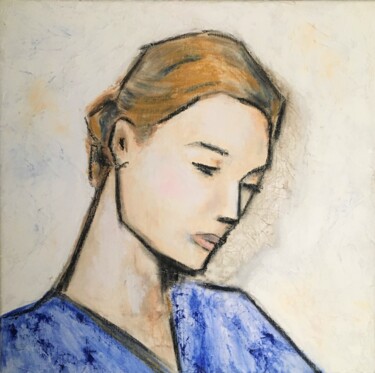 Painting titled "Femme en bleu" by Thalie Cardo, Original Artwork, Oil