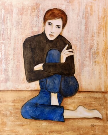 Painting titled "Posture 2" by Thalie Cardo, Original Artwork, Oil Mounted on Wood Stretcher frame