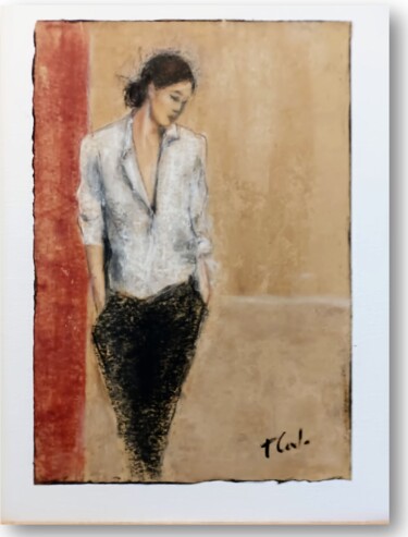 Dessin intitulée "Léa silhouette" par Thalie Cardo, Œuvre d'art originale, Pastel Monté sur Carton