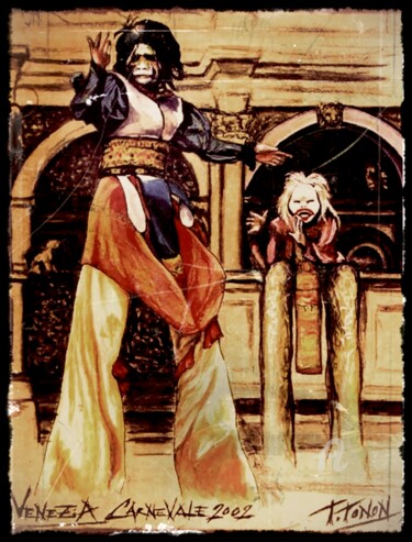 Painting titled "Venetian Carnival" by Thalita Tonon (SottoSopra), Original Artwork, Ink