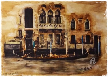 Schilderij getiteld "Gondola sul Canal G…" door Thalita Tonon (SottoSopra), Origineel Kunstwerk, Aquarel