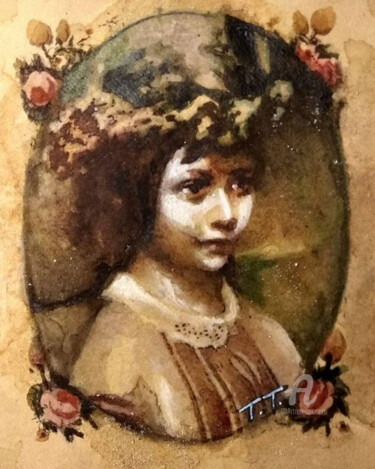 Pittura intitolato "Alice Liddell - por…" da Thalita Tonon (SottoSopra), Opera d'arte originale, Acquarello