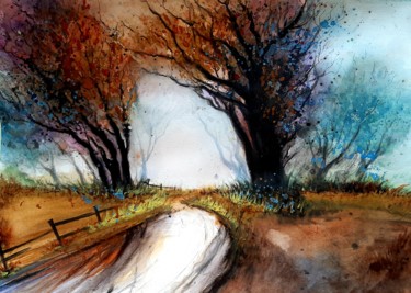 Painting titled "Colours on the path" by Himanshu Thalyari, Original Artwork, Watercolor