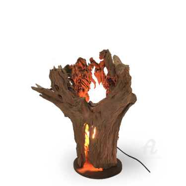 Sculpture intitulée "Table Lamp RITEN" par Thang Vu, Œuvre d'art originale, Bois