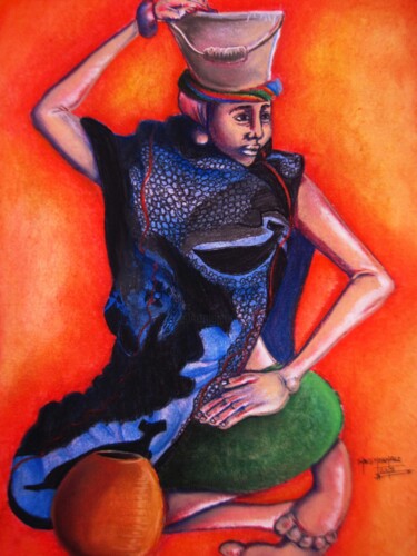 Drawing titled "African Woman" by Thato Mokhali, Original Artwork, Pastel