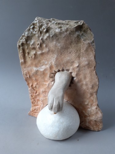 Sculptuur getiteld "Optimisme du chat" door Jean-Pierre Thaurenne, Origineel Kunstwerk, Steen