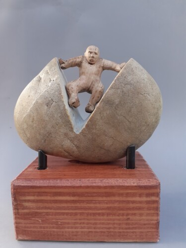 Sculpture titled "Mi homme, mi singe" by Jean-Pierre Thaurenne, Original Artwork, Stone