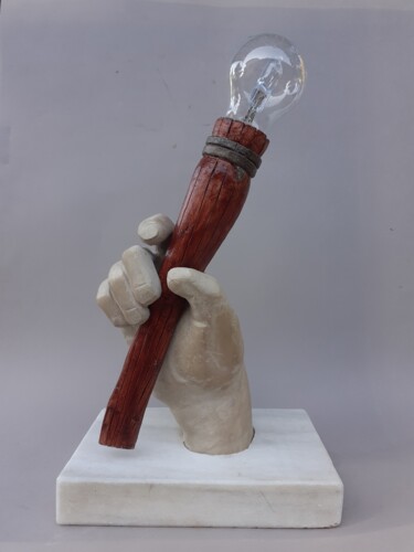 Sculpture intitulée "Main au flambeau" par Jean-Pierre Thaurenne, Œuvre d'art originale, Pierre
