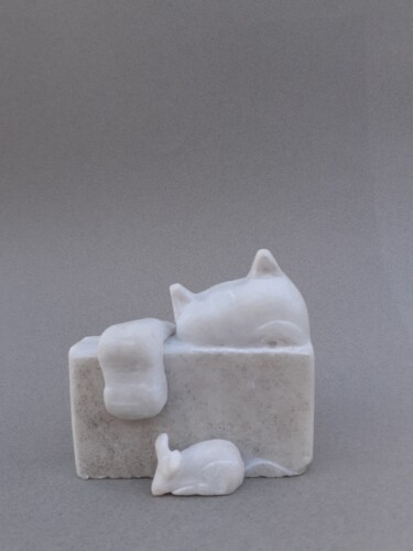 Sculpture intitulée "Le chat et la souris" par Jean-Pierre Thaurenne, Œuvre d'art originale, Pierre