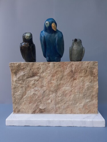 Sculpture titled "Œcuménisme emplumé" by Jean-Pierre Thaurenne, Original Artwork, Stone