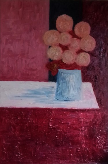 Painting titled "COMPOSITION ROUGE" by Thierry Chanal, Original Artwork, Oil