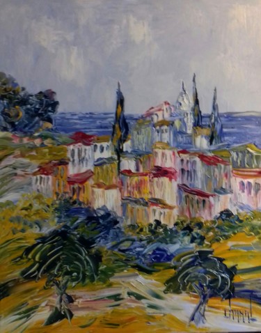 Painting titled "VILLAGE BORD DE MER" by Thierry Chanal, Original Artwork, Oil