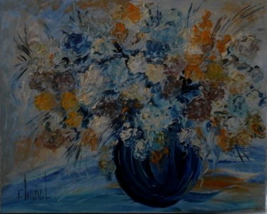 Painting titled "VASE SUR TABLE" by Thierry Chanal, Original Artwork, Oil