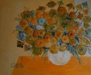 Painting titled "COMPOSITION JAUNE" by Thierry Chanal, Original Artwork, Oil