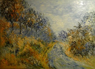 Painting titled "LE CHEMIN BLEU" by Thierry Chanal, Original Artwork, Oil