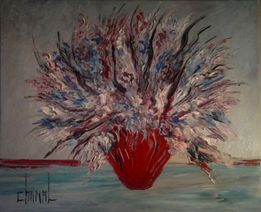 Painting titled "LE VASE ROUGE" by Thierry Chanal, Original Artwork, Oil